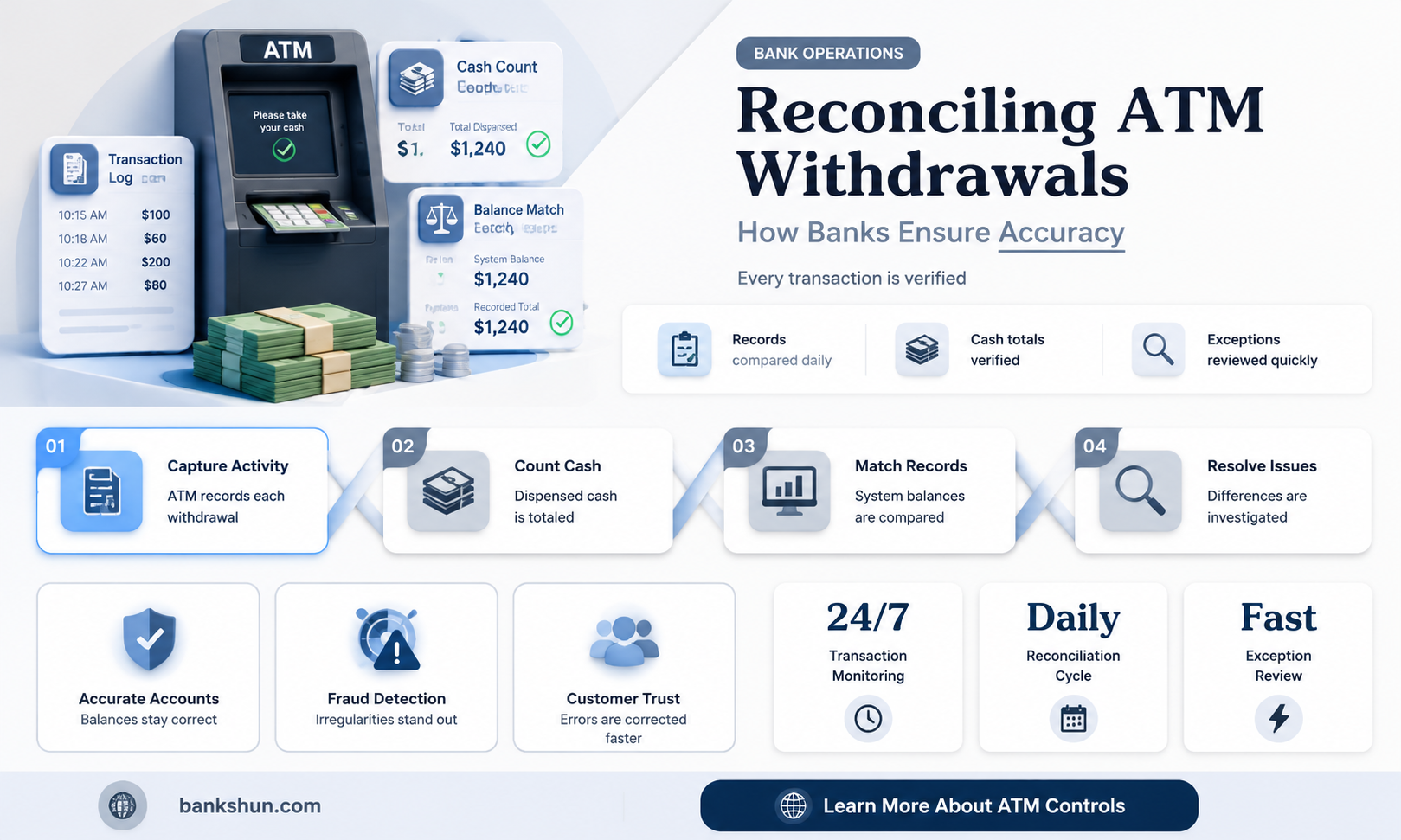 do banks reconcile atm amounts to withdrawals