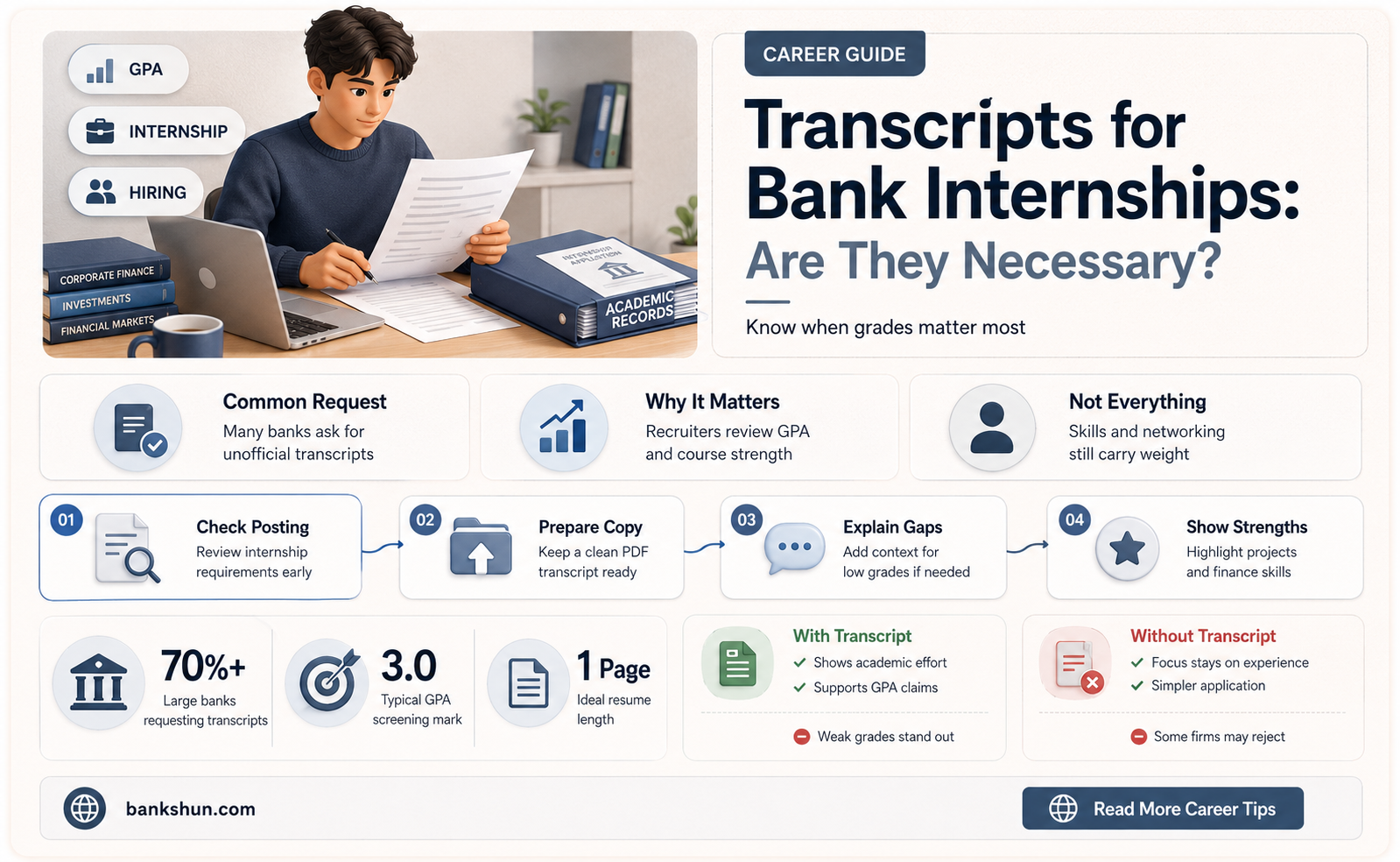 do banks ask for transcripts for internships