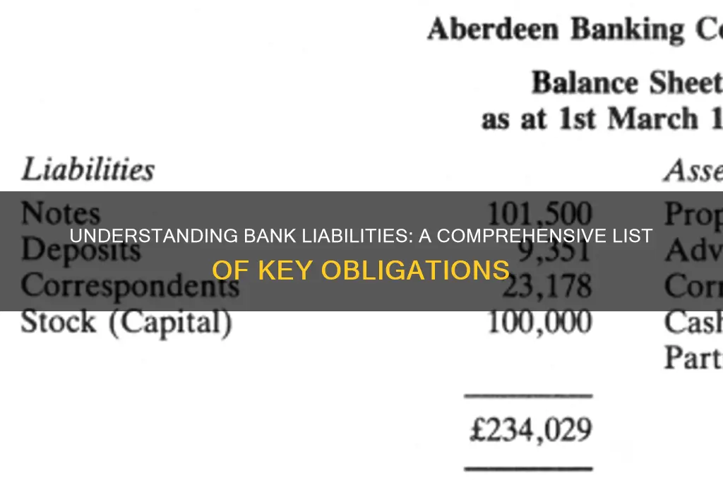 what are a list of bank liabilities
