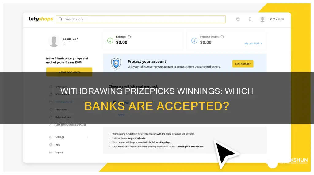what banks does prizepicks accept for withdrawal